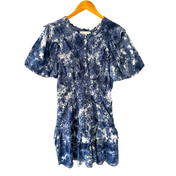 LoveShackFancy Fritzi Mini Dress Midnight Tie Dye Blue Size 10 - Picture 3 of 11